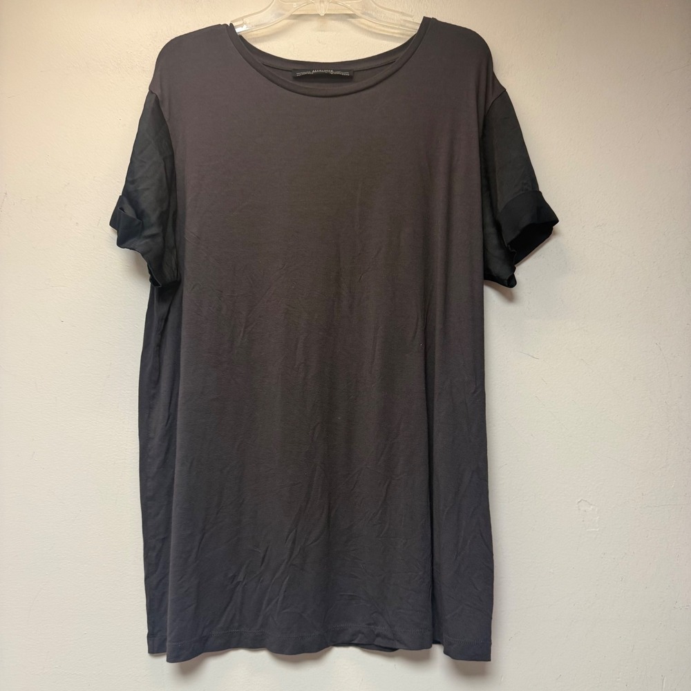AllSaints Leyla Tee Women 8 Gray Excellent Mixed Media Relaxed T-Shirt WM001E
